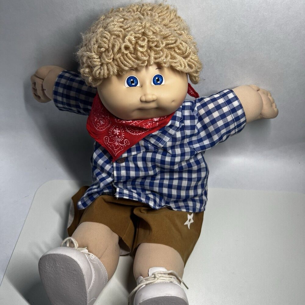Cabbage Patch Kids Boy Vintage 1978 1982 Coleco Plaid Shirt Blue Eyes Green Sig